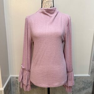 Bobeau Pink Women's Mock Neck Bell Sleeve Blouse Size XS